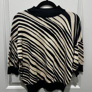 Stylish Navy and Tan Striped Sweater by Ann Taylor